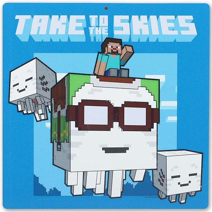 Open Road Brands Minecraft Ghast Take to the Skies Metal Wall Decor - Fun Minecraft Sign for Bedroom or Game Room