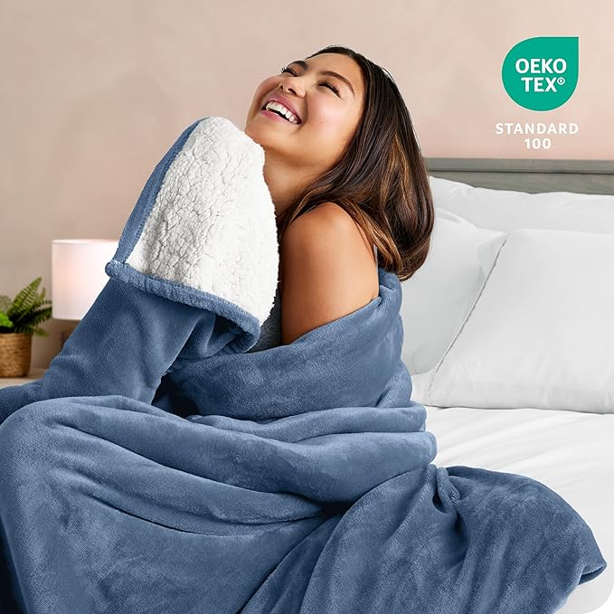 Bare Home Sherpa Fleece Blanket - Twin/Twin Extra Long - Blanket for Bed, Sofa, and Couch - Warm & Lightweight - Fluffy & Soft - Reversible (Twin/Twin XL, Coronet Blue)
