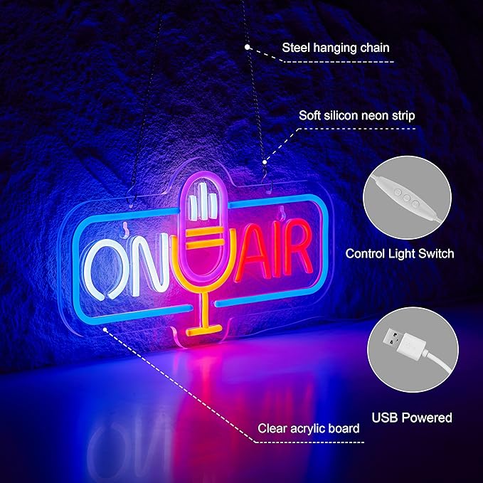 On Air Neon Sign for Wall Decor Recording Light Signs Beer Bar Home Bedroom Man Cave Neon Light with Dimmable Switch LED Artwork Décor
