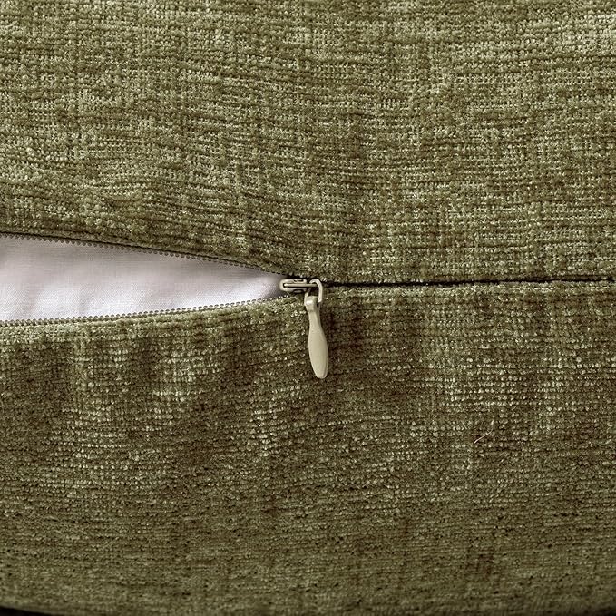 MIULEE Pack of 2 Couch Throw Pillow Covers 12x20 Inch Soft Olive Green Chenille Lumbar Pillow Covers for Sofa Living Room Solid Dyed Cases