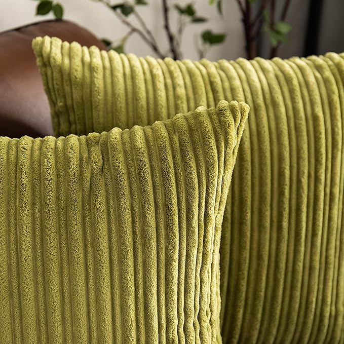 UGASA Plush Velvet Corduroy Throw Euro Pillow Sham Cushion Cover for Bed, 2 Pcs, 26" x 26" (66 x 66 cm), Green
