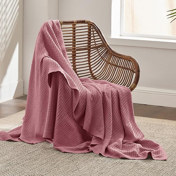 Bedsure Gentlesoft 100% Cotton Blanket Twin XL Size for College Dorm - Breathable and Soft for Spring Summer, Waffle Weave Twin Blanket for Bed, Dorm Room Essentials, Dusty Rose, 66x90 inches