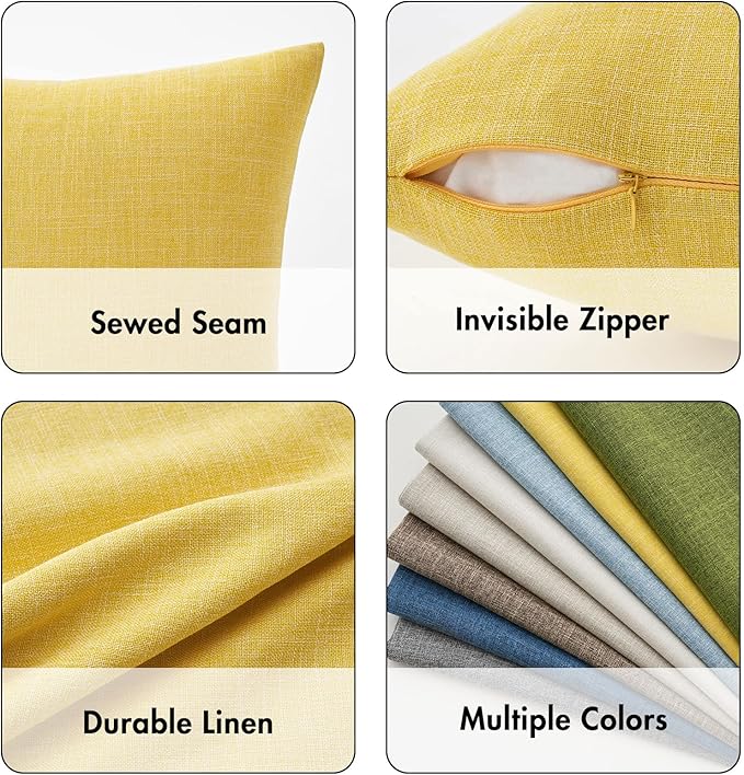 MIULEE 24x24 Inch Pack of 2 Decorative Linen Burlap Textured Euro Pillow Covers Farmhouse Boho Accent Pillowcases Spring Home Decor for Couch Sofa Bedroom Living Room Yellow