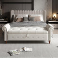 Aoowow Rolled Arm Storage Benches for Bedroom End of Bed Ottoman Bench 63" Long Bench with Storage and Seating for Living Room,Entryway,Window,Button Tufted with Solid Wood Legs (Linen Beige)