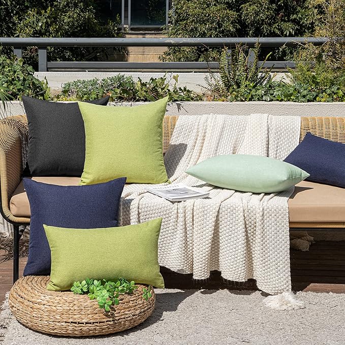 MIULEE Pack of 2 Decorative Outdoor Solid Waterproof Throw Pillow Covers Faux Linen Garden Farmhouse Cushion Cases for Halloween Patio Tent Balcony Couch Sofa 12x12 Inch Black