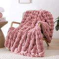 Smoofy Faux Fur Throw Blanket for Couch – Old Pink Fluffy Cozy Rabbit Fleece, Plush Soft Bubble Blanket for Sofa & Bed, for Mom, Warm Fuzzy Home Room Decor Throw 60" x 80"