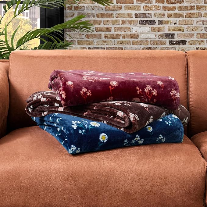 Lucky Brand Daisy Brown Floral 66"X90" Cozy Plush Blanket - Premium Microfiber Throw for Luxurious Comfort and Style Twin/Twin XL Size