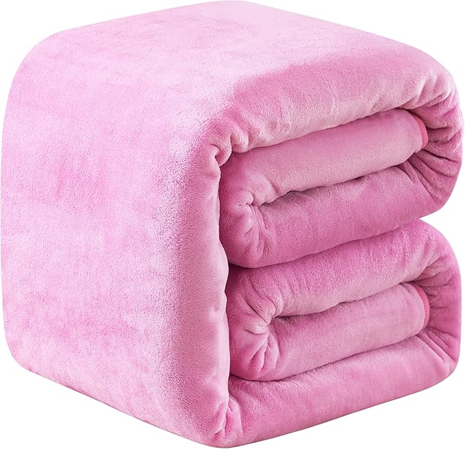 Fleece King Size Summer Blanket All Season 350GSM Lightweight Throw for The Bed Extra Soft Brush Fabric Winter Warm Sofa Blanket 90" x 108"(Pink King)