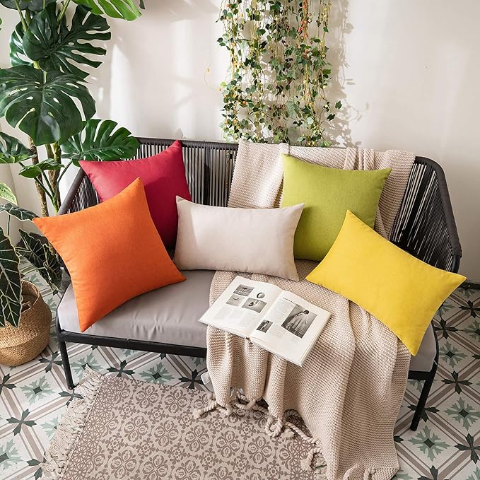 MIULEE Pack of 2 Decorative Outdoor Solid Waterproof Throw Pillow Covers Spring Faux Linen Garden Farmhouse Cushion Cases for Summer Patio Tent Balcony Couch Sofa 20x20 Inch Green