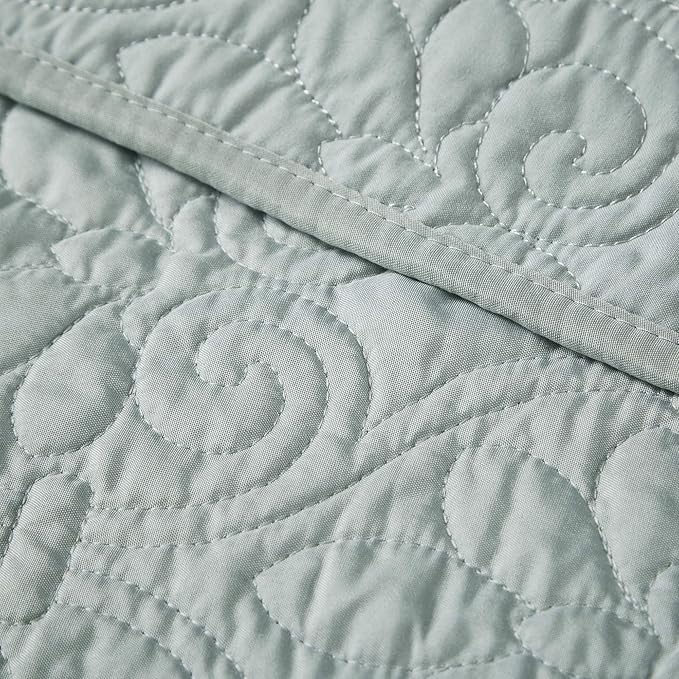 Madison Park Throw Blanket - Reversible Damask Quilting Design, Soft Pre-washed Microfiber, Cotton Filled Spread, Cozy Summer Blanket - Throw for Living Room Couch, Sofa, Bed, Quebec, 60x70", Seafoam