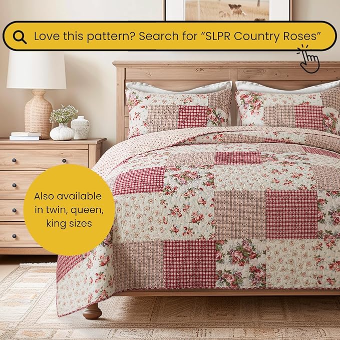 SLPR Cotton Quilted Throw Blanket, 50" x 60" Floral Farmhouse Patchwork Quilt, Shabby Chic Patchwork Throw Lap Quilt for Couch, Country Roses