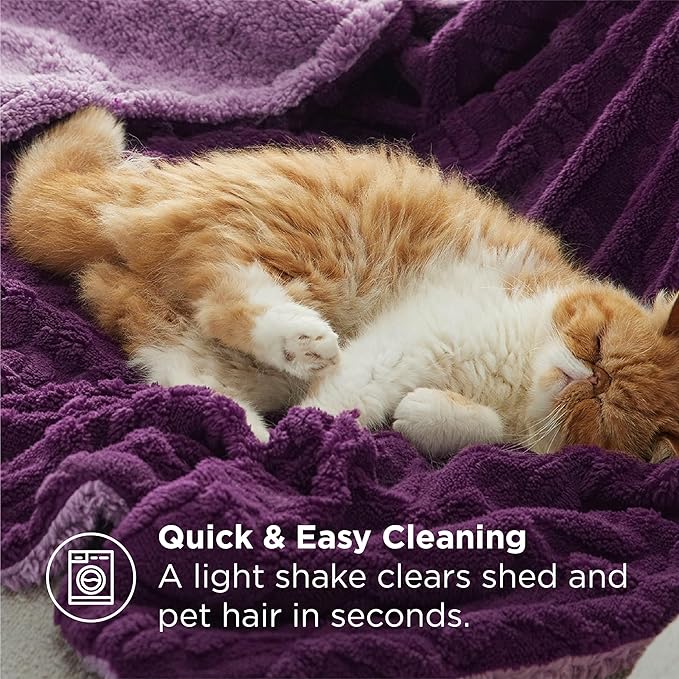 Bedsure Gentlesoft Sherpa Fleece Throw Blanket for Couch - Fluffy & Cozy Cable Jacquard Tufted Throw for Women Gift, Thick and Warm Blankets for Winter, Purple, 50x60 Inches