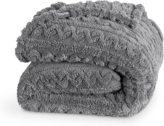 Bare Home Faux Shearling Blanket - Full/Queen Size - Blanket for Bed, Sofa, Couch, Camping, Travel, and Gifts - Warm & Lightweight - Fluffy & Soft (Full/Queen, Cable Grey)