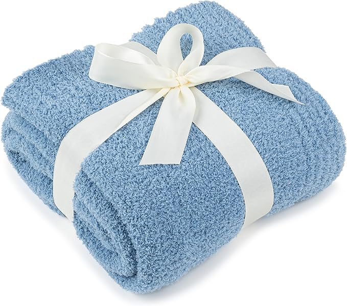 PAVILIA Super Soft Throw Blanket for Couch, Fluffy Cozy Lightweight Light Blue Blanket, Large Fuzzy Warm Knit Blanket for Bed Sofa, Slate Blue, 60x80