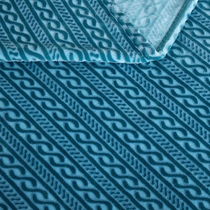 Soft Cozy Fleece Throw Blanket, 50x60 Inches – Lightweight Plush Blanket for Couch, Fuzzy 3D Jacquard Design, for Sofa, Bed & Travel, Teal Chain