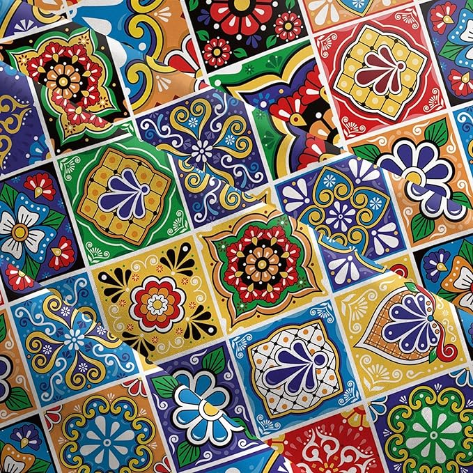 Mexican Talavera Tile Throw Pillow Covers 18x18 Set of 2, Colorful Boho Floral Pillowcases, Soft Square Cushion Covers for Couch Sofa Living Room Bedroom Farmhouse, Spring Easter Mexican Home Decor
