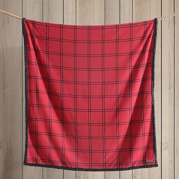 Eddie Bauer - Throw Blanket, Soft & Reversible Cotton Flannel Bedding, Throw Blanket for Couch or Bed (Kettle Falls Red/Black, 50" x 60")