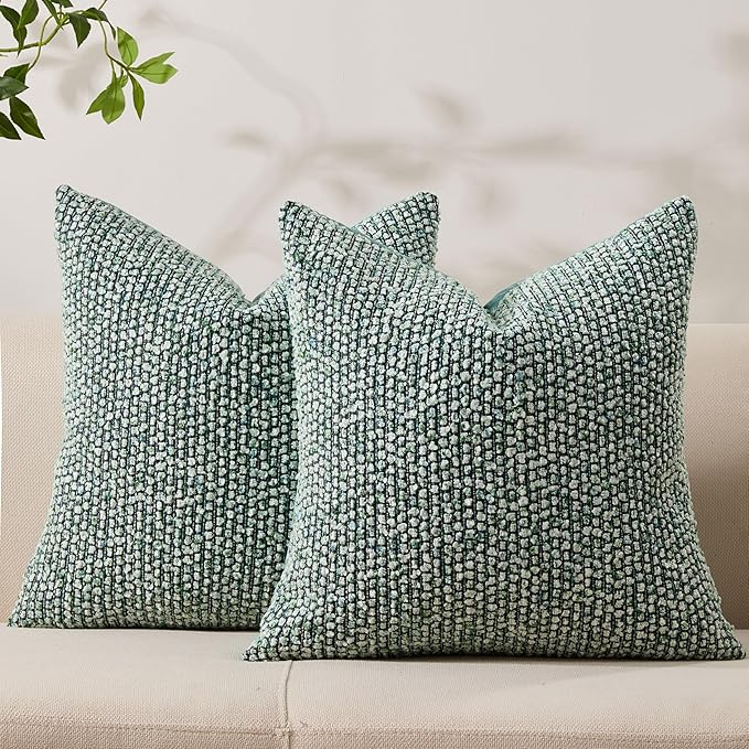 Allorry Decorative Couch Throw Pillow Covers 20x20 Set of 2 Green Striped Soft Wool Pillow Covers Neutral Textured Boho Cushion Covers for Modern Farmhouse Sofa Bedroom Living Room Decor SY012-D20