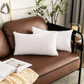 UGASA Pack of 2, Velvet Pillow Covers Striped, Soft Textured Throw Cushion Case Set, Accent Corduroy Lumbar Pillowcases with Hidden Zipper for Home Decor Indoor Outdoor (12"x20", Pure White)