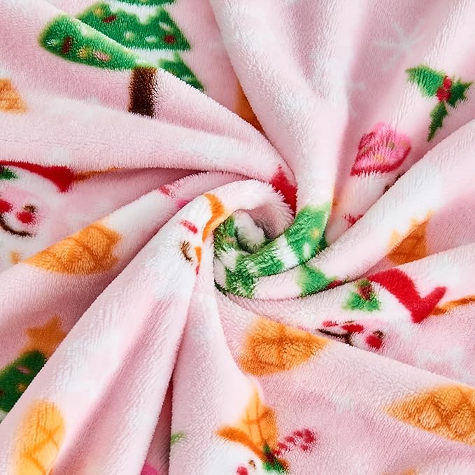 Christmas Blanket Soft Cozy Pink Christmas Throw Blankets with Holiday Themed Print for Couch Bed Home Decor, Fuzzy Warm Winter 50"x60" (Pink)