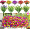 Alupssuc 48 Bundles Artificial Flowers for Outdoors Planters Spring Decoration, UV Resistant Faux Eucalyptus Violet and Lavender Silk Fake Plants for Outside Indoor Decor, Mix 5 Colors