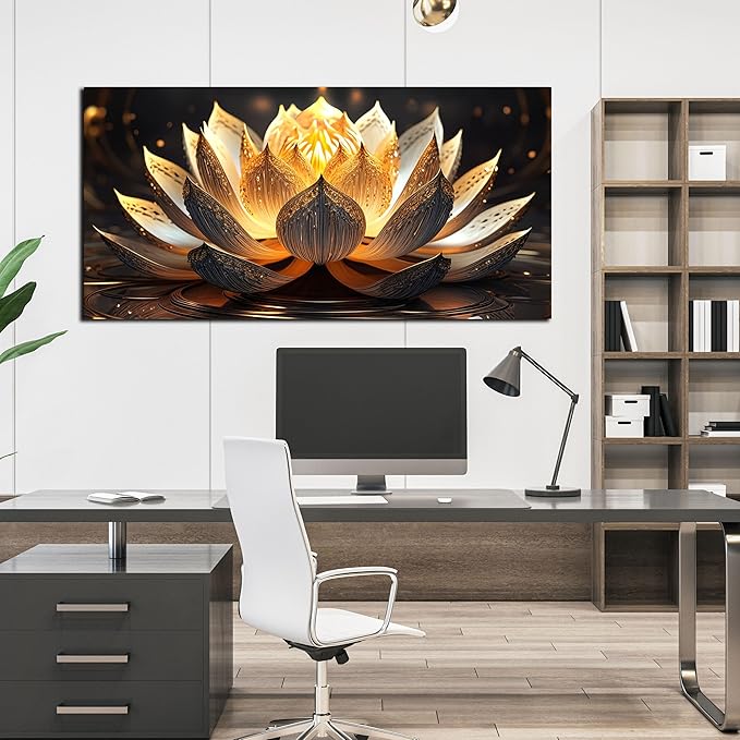 Lotus Flower Pictures Wall Decor for Bedroom Gold Room Wall Decor for Women Modern Canvas Prints Wall Art Size 24 x 48 Inch