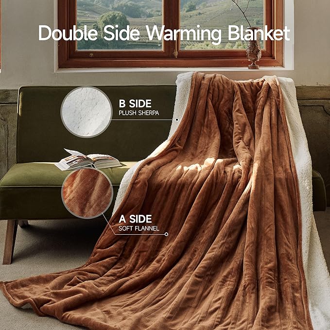 GOTCOZY Heated Blanket - Queen Size Electric Blanket with Dual Controller, 6 Heating Levels & 10 Hour Auto Off, ETL Certified (84x90 Inch Biscuit)