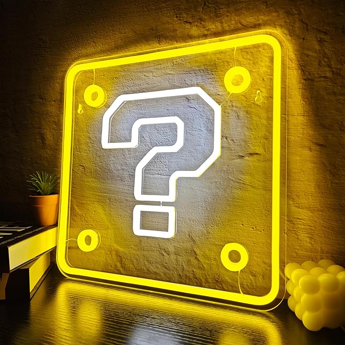 Question Block Neon Sign,Question Square Led Gamer Neon Light USB Powered Led Night Lights for Game Room Wall Decor,Man Cave,Teen Boy Room Decor,Gamer Gifts for Boys, Kids