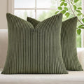Mecatny Corduroy Decorative Throw Pillow Covers 24x24 Set of 2 for Sofa Living Room, Soft Neutral Boho Couch Pillow Covers for Home Decor, Olive Green