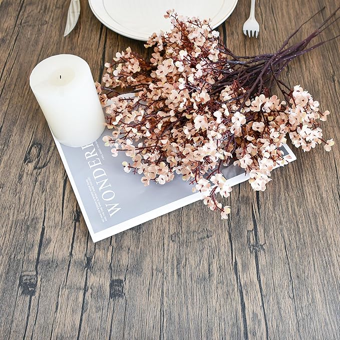 Mandy's Light Brown Artificial Baby’s Breath Flowers 6 Bundles Silk Gypsophila, 18.5 Inch European Style Modern Home Decor Centerpiece, Neutral Wedding Flower Arrangements