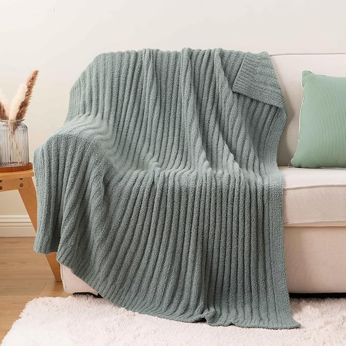 BATTILO Sage Green Throw Blanket, Fuzzy Soft Green Throw Blankets, Warm Lightweight Knit Blanket for Bed, Sofa, Spring Home Decor, 50"x60"