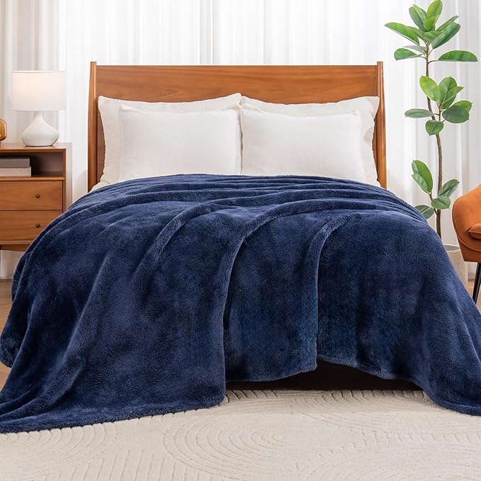 Berkshire Blanket Classic Extra-Fluffy™ Plush Blanket King Size, Soft Fuzzy Fluffy Long Hair Blanket for Couch Sofa Bed, Atlantis Dark Blue, 90x108 Inches