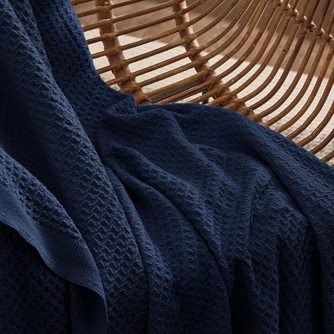 Bedsure Gentlesoft 100% Cotton Blanket King Size for Bed - Breathable and Soft for Spring Summer, Thick Cozy Waffle Weave Blanket Gifts for Women, Pageant Blue, 104x90 inches