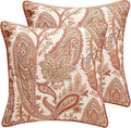 ISAENNE Design Linen Classic Vintage Throw Pillow Covers 18"x18" Pack of 2, Square Cushion Covers with Orange Yellow Paisley Style Pattern Decoration Pillowcases for Bed,Living Room,Outdoor,Car