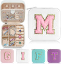 Parima Easter Basket Stuffers - Travel Jewelry Case, Initial Jewelry Boxes, Travel Gifts for Women Girl, Ring, Necklace, Earring Organizer Box - Initial M White