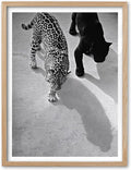 EcoHest Cheetah and Jaguar Walking Framed Wall Art, 12x16 in OAK Wood Vintage Black and White Funny Bathroom Canvas Art, Fashion 1950s Poster Decor, Beige Logs Set of 1 for Bedroom Living Room