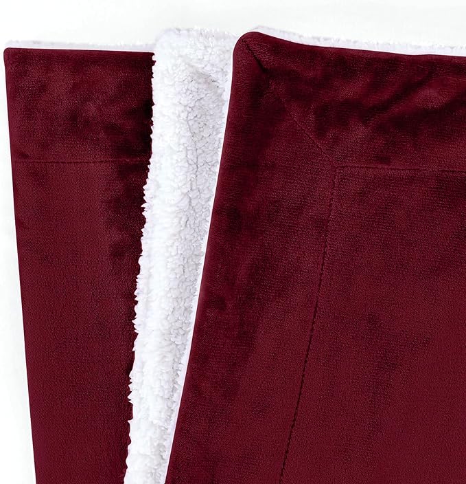 Mocassi Premium Ultra-Soft Flannel Fleece Sherpa Throw Blanket - Warm Cozy Reversible Plush Micromink Blanket for Couch, Bed and Sofa - Fluffy, Christmas Winter Bedding Gift, King, Burgundy
