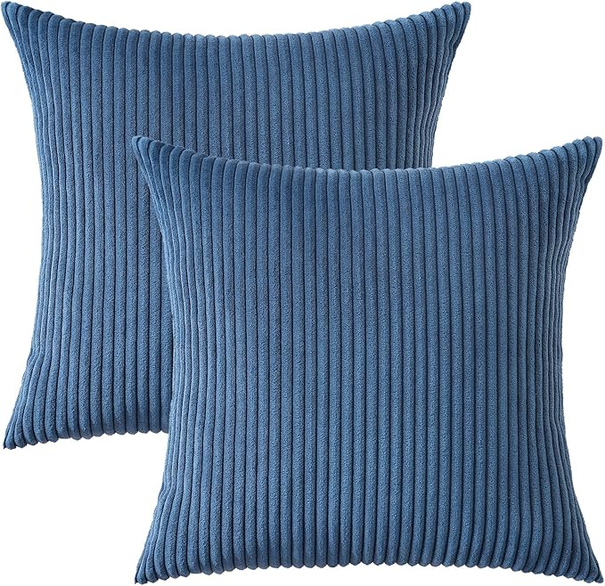 Mecatny Corduroy Decorative Throw Pillow Covers 22x22 Set of 2 for Sofa Living Room, Soft Neutral Boho Couch Pillow Covers for Home Decor, Navy Blue
