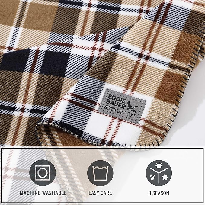 Eddie Bauer - Throw Blanket, Ultra-Soft & Reversible Plush Bedding, Throw Blanket for Couch & Bed (Trailhead Plaid Beige, 60" x 70")