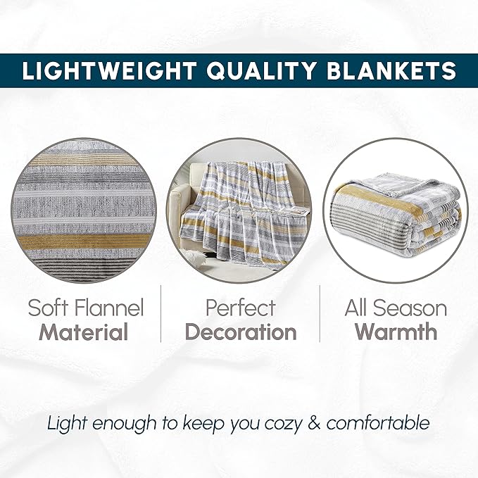 Elegant Comfort Ultra Soft Print Flannel Fleece Bed Blanket, Cozy-Fuzzy Lightweight Bedspread Coverlet, All Season Decorative Blanket for Couch, Sofa, Striped Design, King Size, Brea Stripe