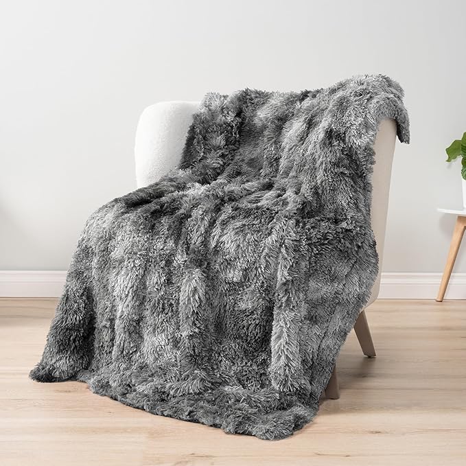 PAVILIA Gray Fluffy Bed Blanket, King Size, Fuzzy Blanket for Women Men, Furry Plush Warm Large Blanket for Couch Sofa, Super Soft Thick Faux Fur Sherpa Blanket, Tie-Dye, 90x108