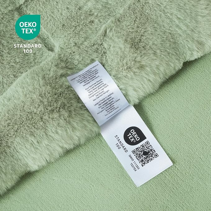 Cozy Bliss Fluffy Faux Fur Blanket King Size for Bed, Fuzzy Soft Striped Plush Blanket, Thick Throw for Bedroom Couch Gift, 108x90 Inches Sage Green