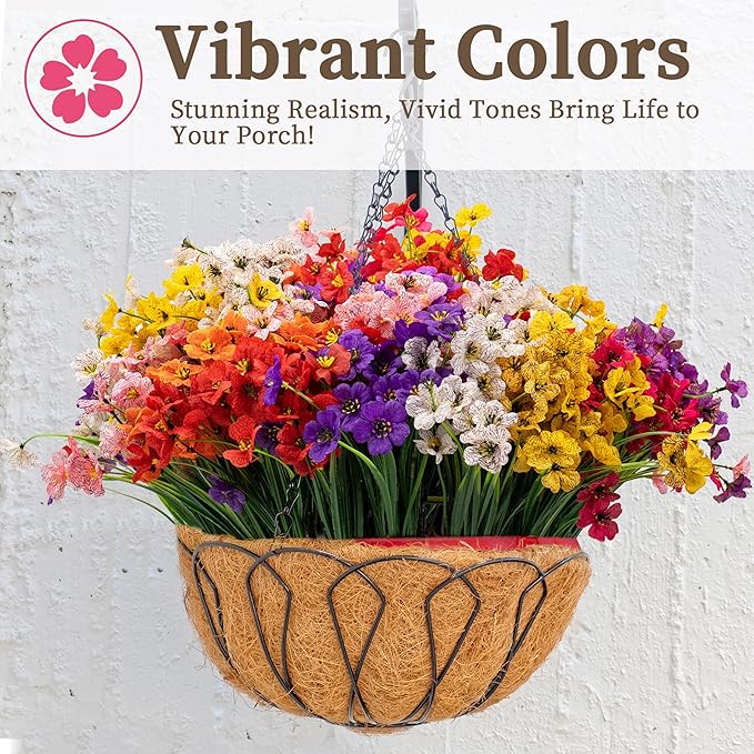 24 Bundles Artificial Flowers for Outdoors/Indoors, Fake Flowers Plants for Indoor Outside Garden Porch Window Box Home Wedding Farmhouse(8 Color)