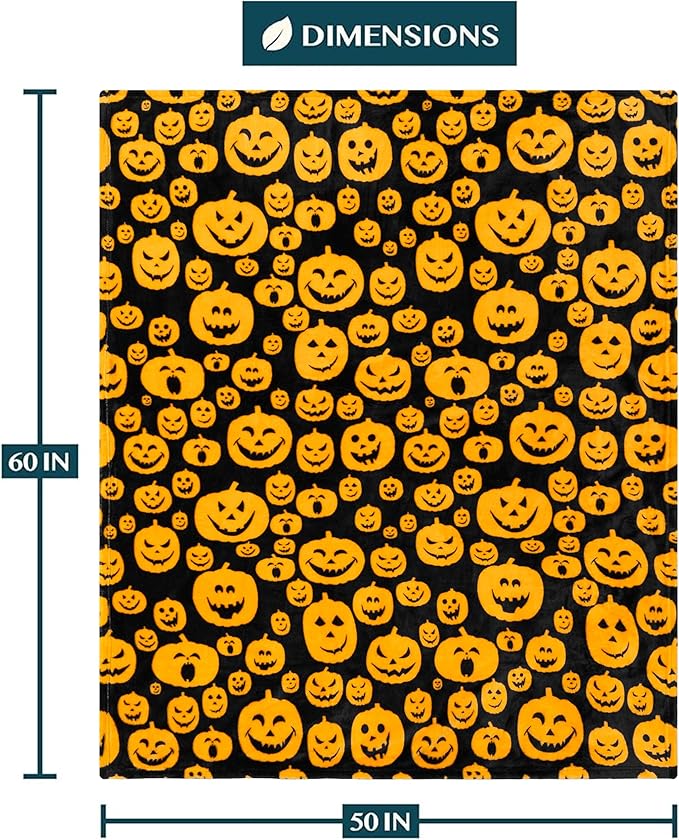 PAVILIA Halloween Throw Blanket for Couch | Orange Pumpkin Fall Fleece Blanket | Soft, Plush, Warm Black Fall Cabin Throw, 60x80 (Pumpkin Halloween)