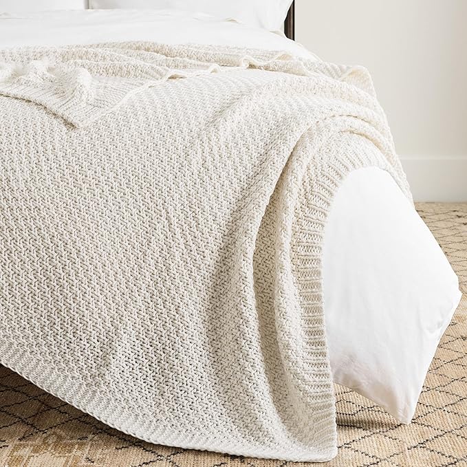WDCOZY Chunky Cable Knit Throw Blanket Super Soft Warm Knitted Throw Blanket for Couch, Sofa, Chair, Bed Lightweight Breathable Cozy Comfortable Home Decorative Ivory Cream White 50x60 Inches