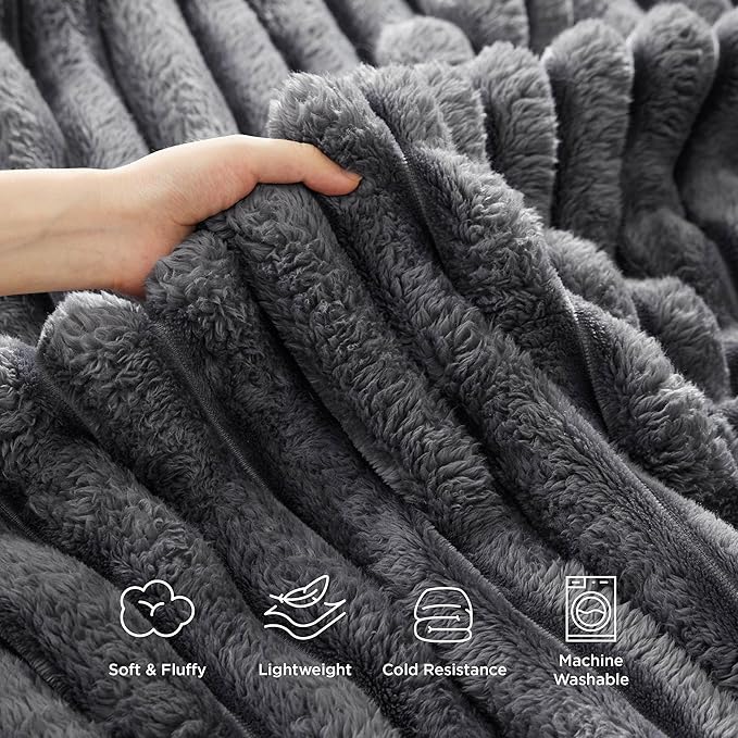 Bedsure Throw Blanket for Couch - 350GSM Super GentleSoft Fuzzy Fluffy Cozy Fleece Blankets for Women, Cute Small Plush Throws for Girls, Grey, 50x60 Inches, Wider Striped Design
