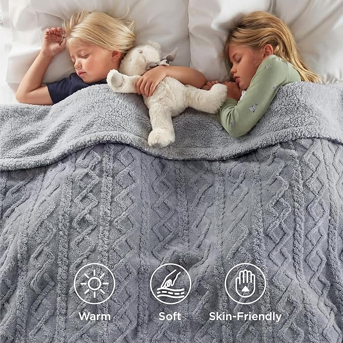 Bedsure Gentlesoft Sherpa Fleece Throw Blanket for Couch - Fluffy & Cozy Cable Jacquard Tufted Throw for Women Gift and Home Decor, Thick and Warm Blanket for Winter, Grey, 50x60 Inches