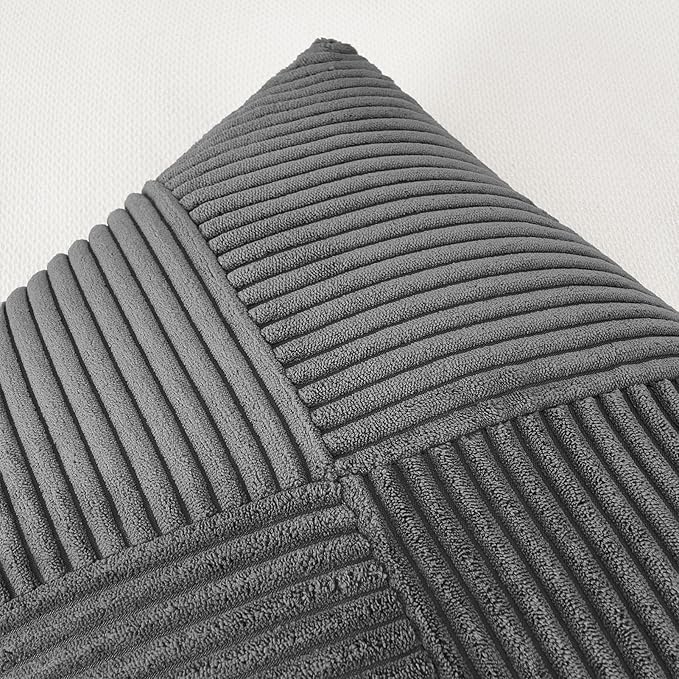 Topfinel Pack of 2 Decorative Throw Pillow Covers 18x18 Inch Soft Corduroy Boho Textured Striped Patchwork Pillow Covers Farmhouse Rustic Home Decor for Spring Sofa Living Room Couch Bed Darkgrey