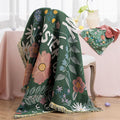 Ashler Easter Throw Blanket, Bed Tassel Blanket with Velvet Bag, Soft Breathable Blankets with Easter Flower and Letters Pattern for Couch Sofa Living Room Bedroom Decor, Deep Green, 50 x 60 Inches
