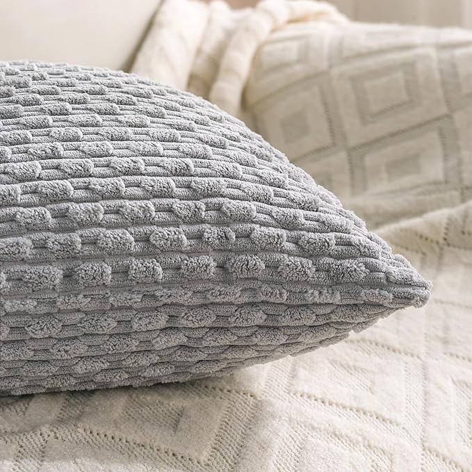 Set of 4 Grey Decorative Throw Pillow Covers 20x20 Inch Corduroy Pillow Covers for Bed Couch Sofa Living Room Soft Square Cushion Cases